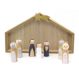 7-Piece Wooden Christmas Nativity Scene with Mini Peg Figures & Stable - 23.5cm Nativity Set - Tophatter Daily Deals