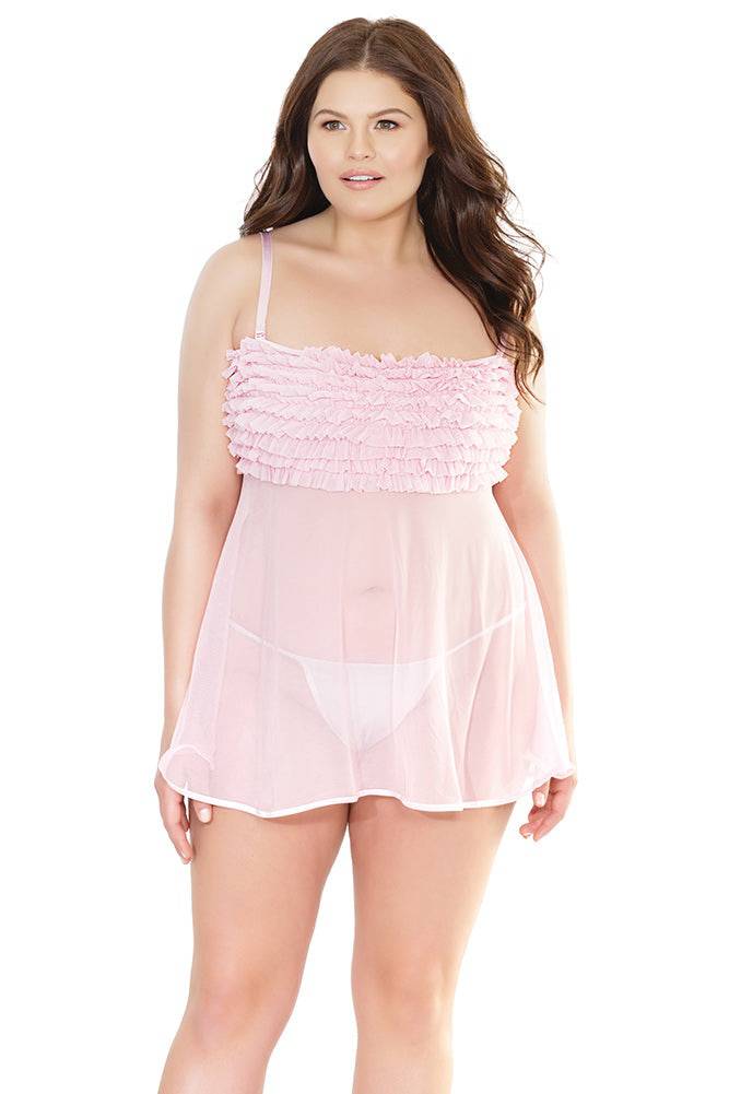 Coquette - 2534X - Ruffle Babydoll - OS/XL Pink OS XL Lingerie - Tophatter Daily Deals