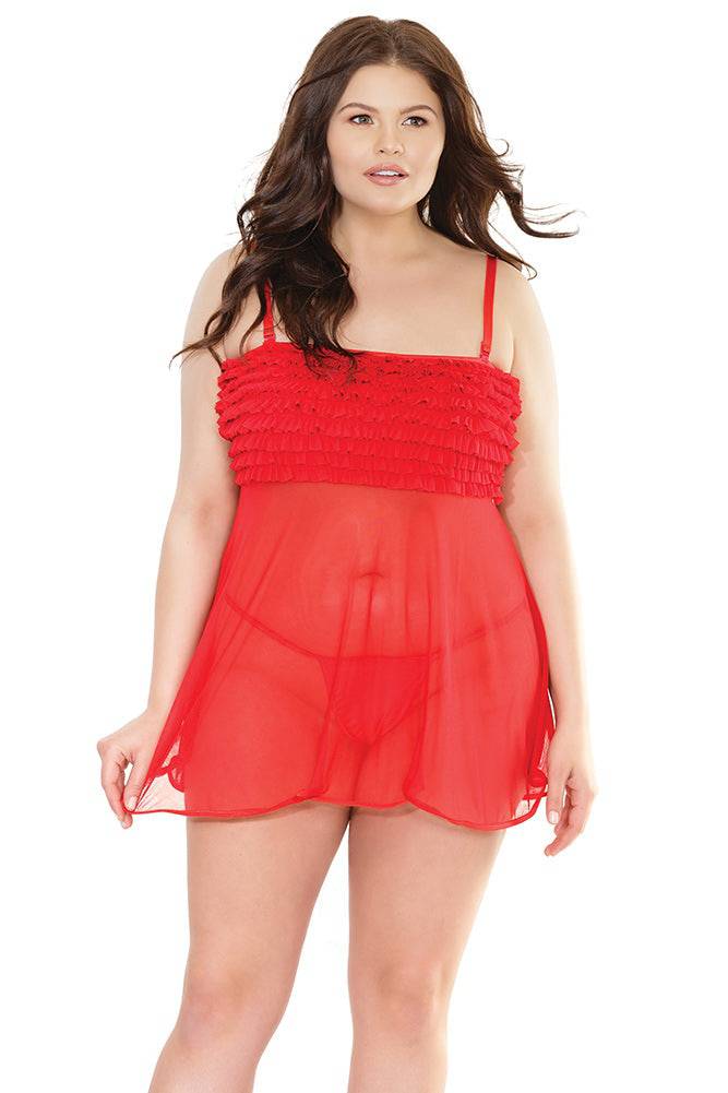 Coquette - 2534X - Ruffle Babydoll - OS/XL Red OS XL Lingerie - Tophatter Daily Deals