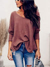 V-Neck Long Sleeve T-Shirt Brick Red Women's T-Shirts - Tophatter Daily Deals