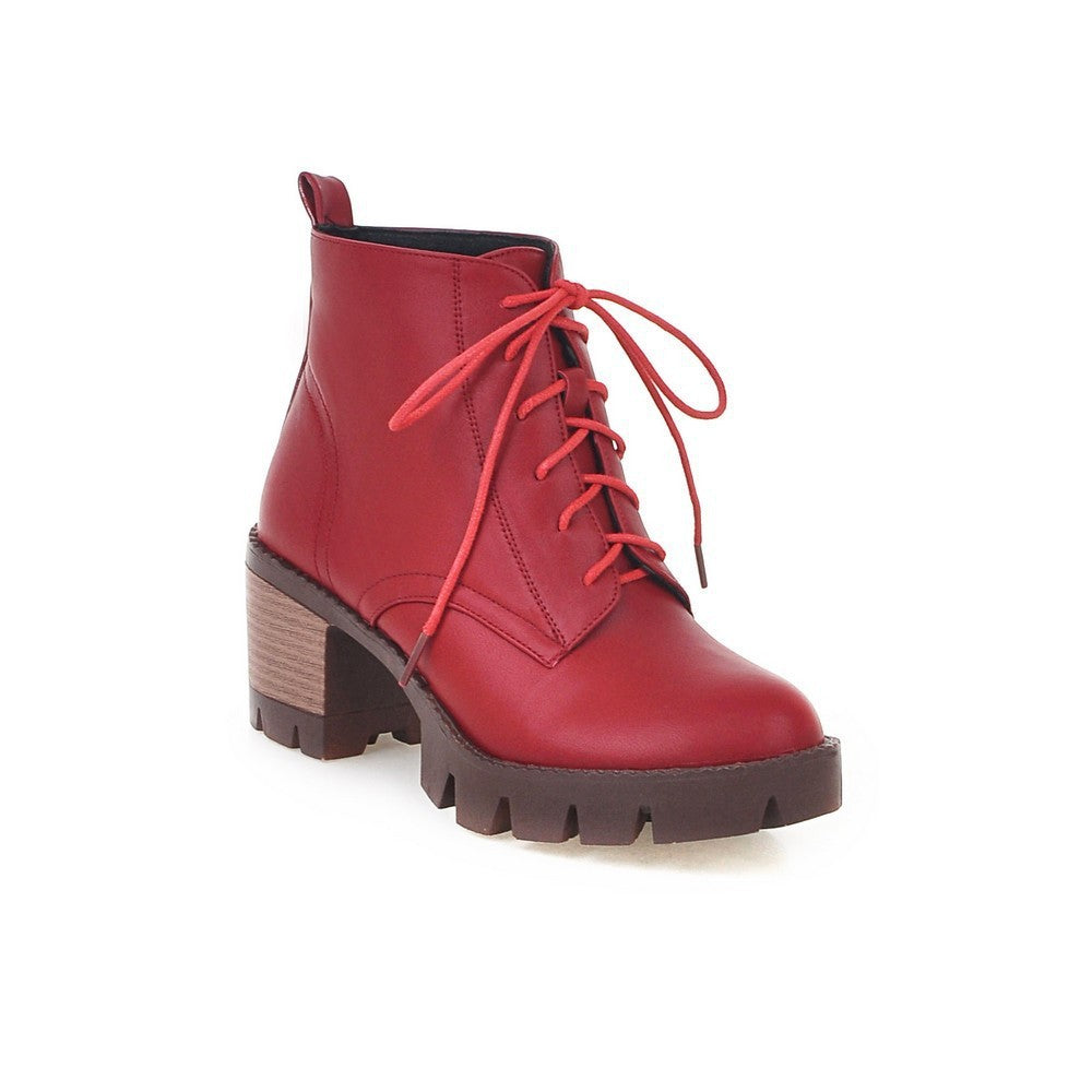 Boots with round head and thick heel Red 0 - Tophatter Daily Deals