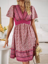 Floral Smocked Waist Short Sleeve Mini Dress Casual Dresses - Tophatter Daily Deals