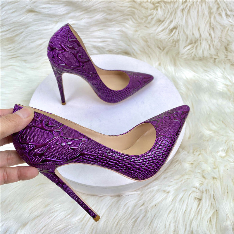 Beautiful purple embossed lace swirl design women's high heels 0 - Tophatter Daily Deals