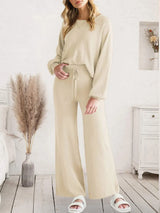 Long Sleeve Lounge Top and Drawstring Pants Set Loungewear Sets - Tophatter Daily Deals