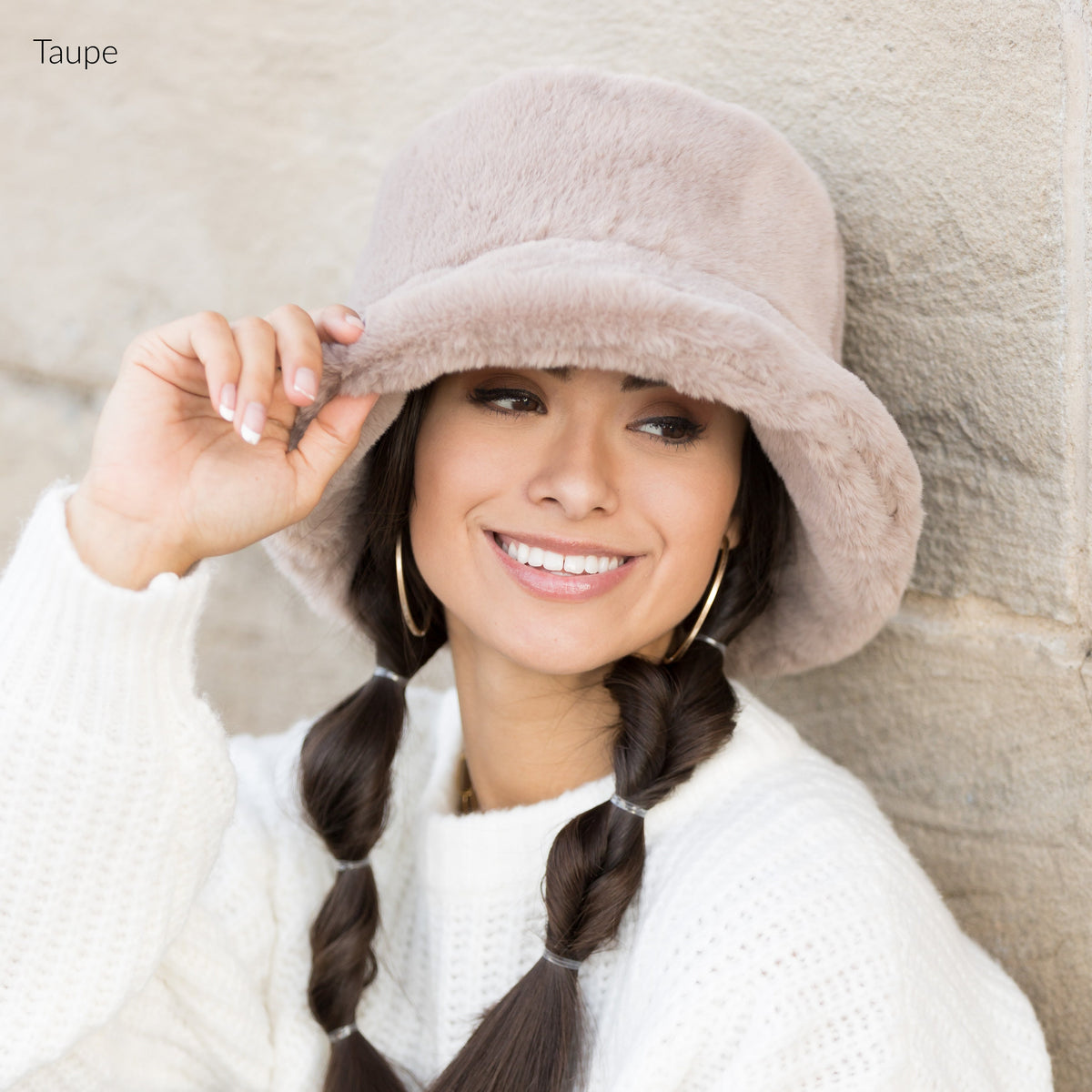 Plush Fur Bucket Hat Taupe Hats - Tophatter Daily Deals