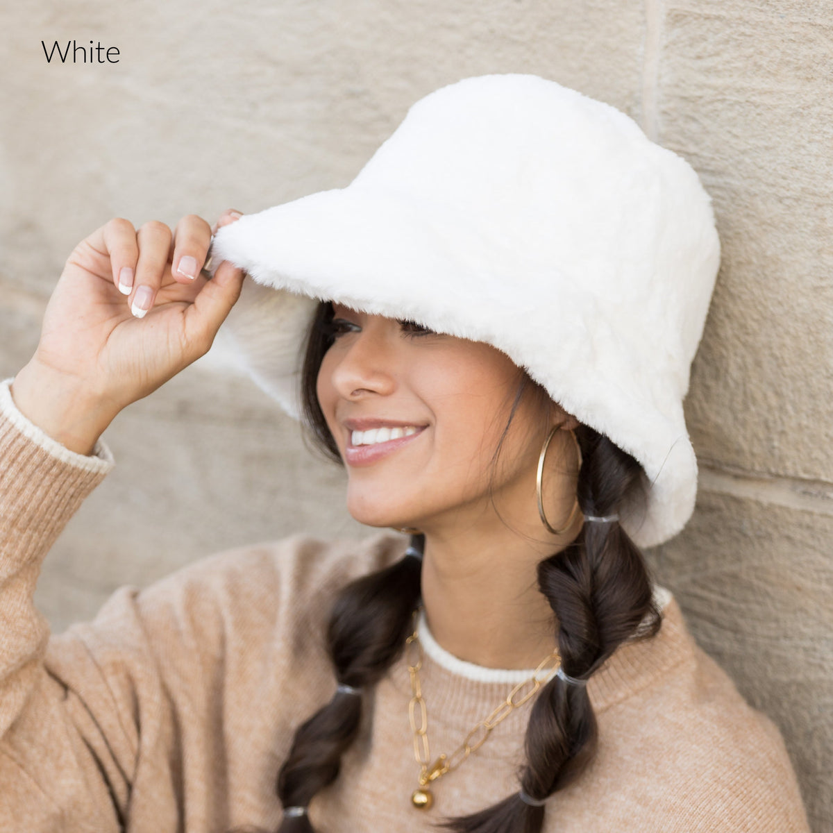 Plush Fur Bucket Hat White Hats - Tophatter Daily Deals