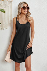 Eyelet Scoop Neck Double Strap Dress Black Casual Dresses - Tophatter Daily Deals