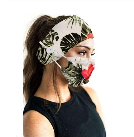 Button headband mask headscarf hair accessory 2-piece set Set Beige leaves 0 - Tophatter Daily Deals