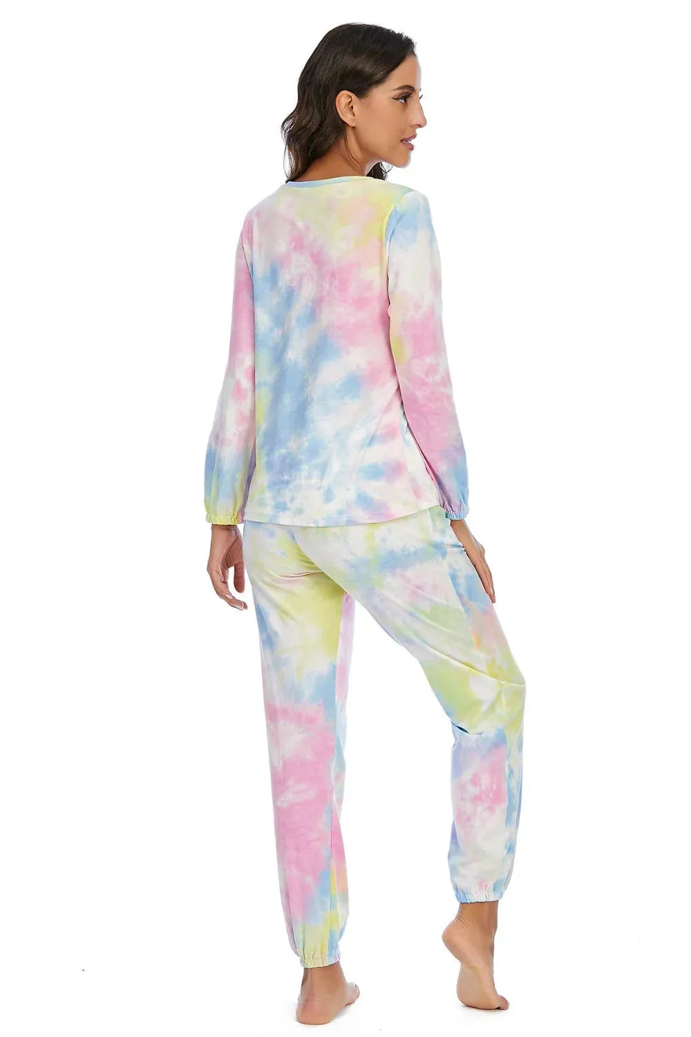 Tie-Dye Top and Drawstring Pants Lounge Set Loungewear Sets - Tophatter Daily Deals