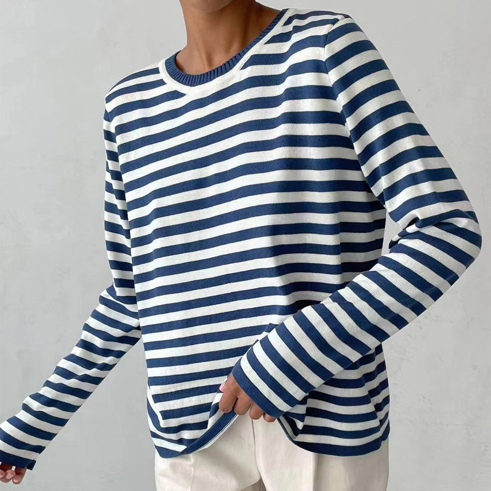 Lightweight Women’s Long Sleeve Sweater - Striped Knit Blue 3D Changing Face Moving Picture Frame - Tophatter Daily Deals