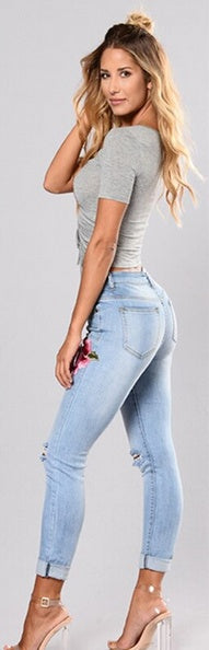Black jeans with embroidered feet 0 - Tophatter Daily Deals