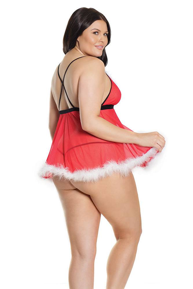 Coquette - 2583X - Babydoll & G-String Set - Red/White - OSXL Lingerie - Tophatter Daily Deals