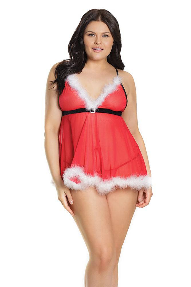 Coquette - 2583X - Babydoll & G-String Set - Red/White - OSXL Lingerie - Tophatter Daily Deals