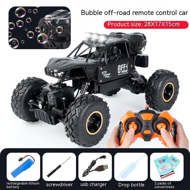 Alloy Four-wheel Drive Off-road Vehicle Remote Control Car Bubble Machine Toy Car Black 0 - Tophatter Daily Deals