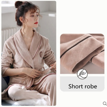 Burgundy island velvet fabric winter unisex flannel robe for men & women Khaki short Woman 0 - Tophatter Daily Deals