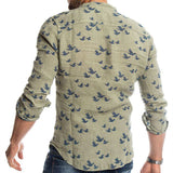 3D printed linen colorblock stand collar shirt 0 - Tophatter Daily Deals