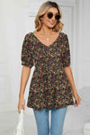 V-Neck Babydoll Blouse Chestnut Blouses - Tophatter Daily Deals