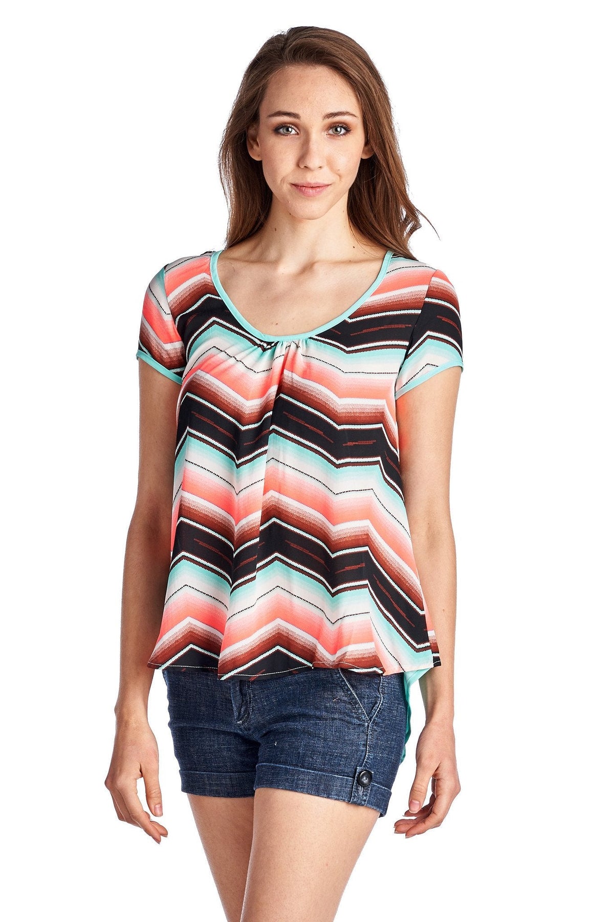 Women's Short Sleeve Shirred Front Top with Bow Back Detail Tops - Tophatter Daily Deals