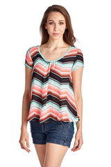 Women's Short Sleeve Shirred Front Top with Bow Back Detail Tops - Tophatter Daily Deals
