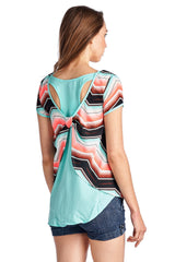Women's Short Sleeve Shirred Front Top with Bow Back Detail Tops - Tophatter Daily Deals