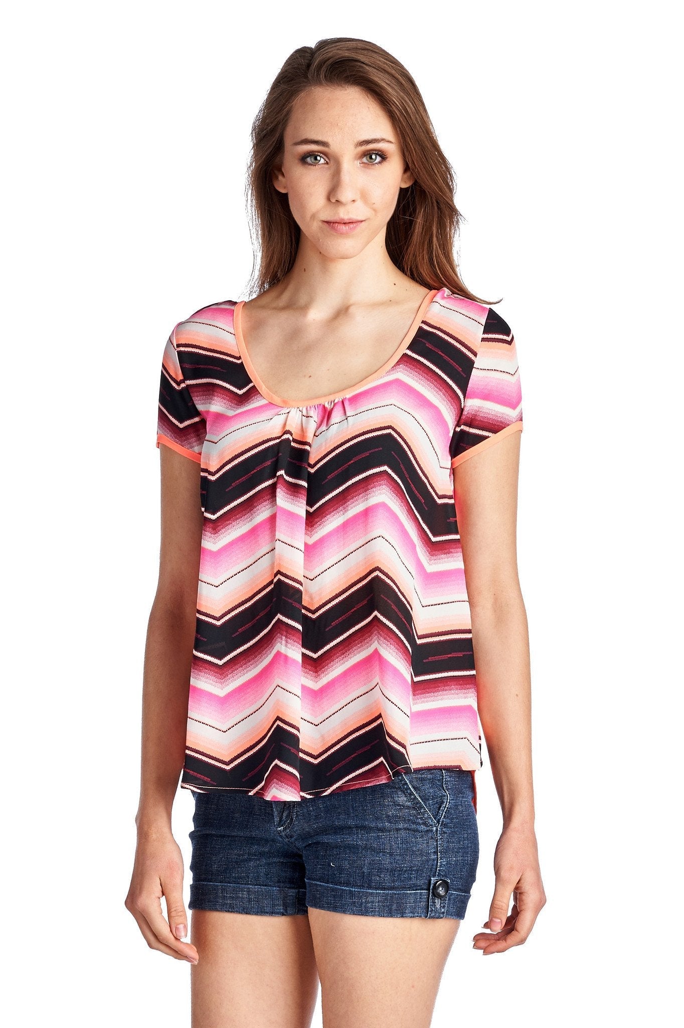 Women's Short Sleeve Shirred Front Top with Bow Back Detail Tops - Tophatter Daily Deals