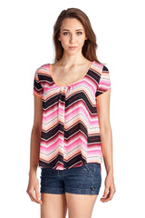 Women's Short Sleeve Shirred Front Top with Bow Back Detail Tops - Tophatter Daily Deals