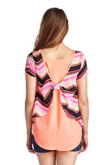 Women's Short Sleeve Shirred Front Top with Bow Back Detail Tops - Tophatter Daily Deals