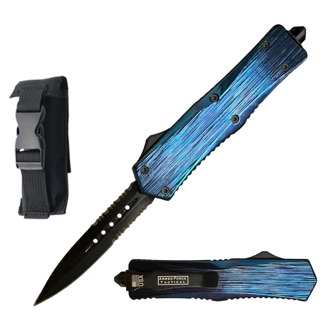 8.25" Blue Titanium Handle Out Of The Front Tactical Automatic OTF Knife - TOPHATTER'S ARMORY DEALS Collectible Weapons - Tophatter Daily Deals