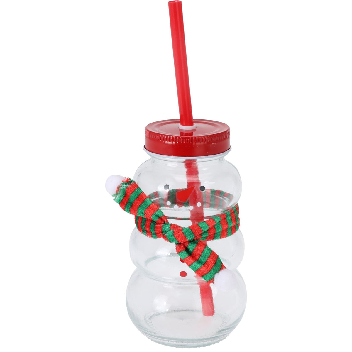 Snowman-Shaped Glass Drinking Jar with Lid and Straw | Christmas Mason Jar Drinking Jar - Tophatter Daily Deals