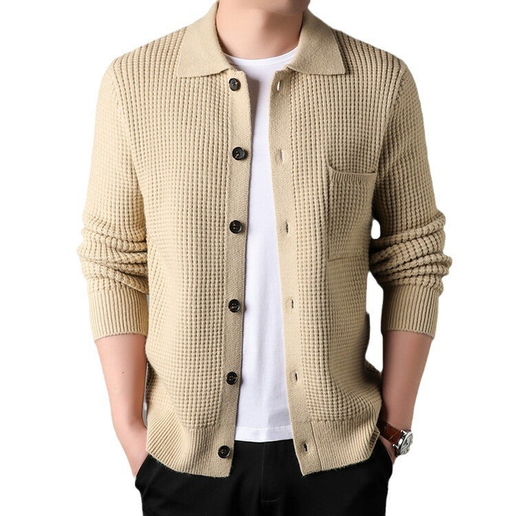 Warm Textured Men's Cardigan - Polo Lapel, Knit For Autumn 3D Changing Face Moving Picture Frame - Tophatter Daily Deals