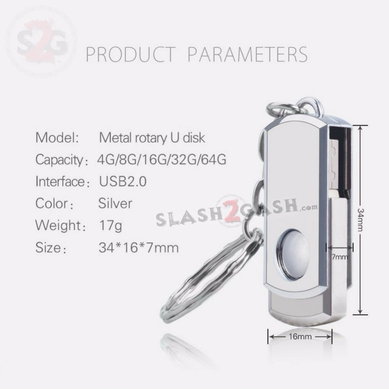 Mini Metal Rotary USB Flash Drive 2.0 Key Chain Memory Stick 16/32/64gb USB Flash Drive - Tophatter Daily Deals