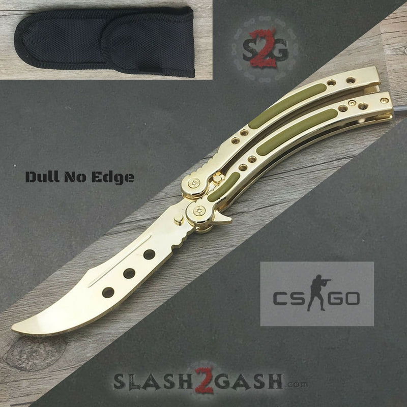CSGO Golden Butterfly Knife TRAINER Dull Spring Latch PRACTICE Balisong Dull w holes - Can NOT Sharpen Knife-Balisong - Tophatter Daily Deals