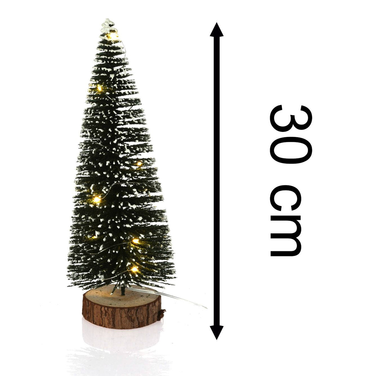 LED Bottle Brush Christmas Tree | Snowy Green Pine Christmas Village Tree 30cm LED Light - Tophatter Daily Deals