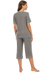 Round Neck Short Sleeve Top and Capris Pants Lounge Set Loungewear Sets - Tophatter Daily Deals