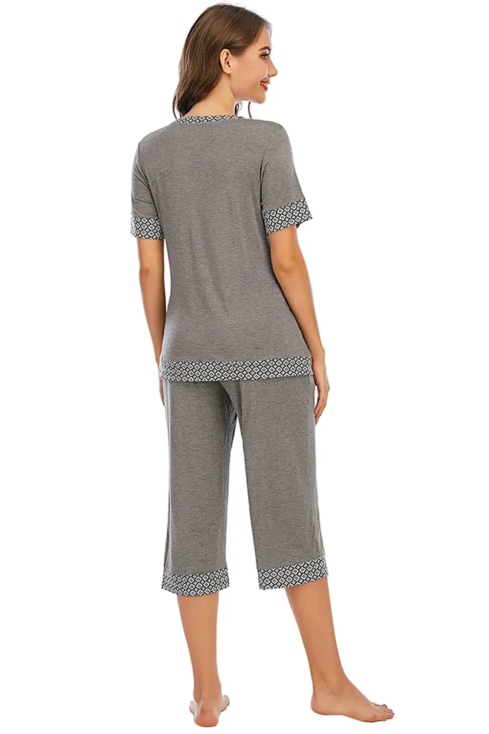 Round Neck Short Sleeve Top and Capris Pants Lounge Set Loungewear Sets - Tophatter Daily Deals