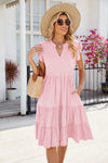 Ruched Notched Cap Sleeve Dress Carnation Pink Casual Dresses - Tophatter Daily Deals