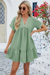 Ruched Tiered V-Neck Short Sleeve Mini Dress Casual Dresses - Tophatter Daily Deals