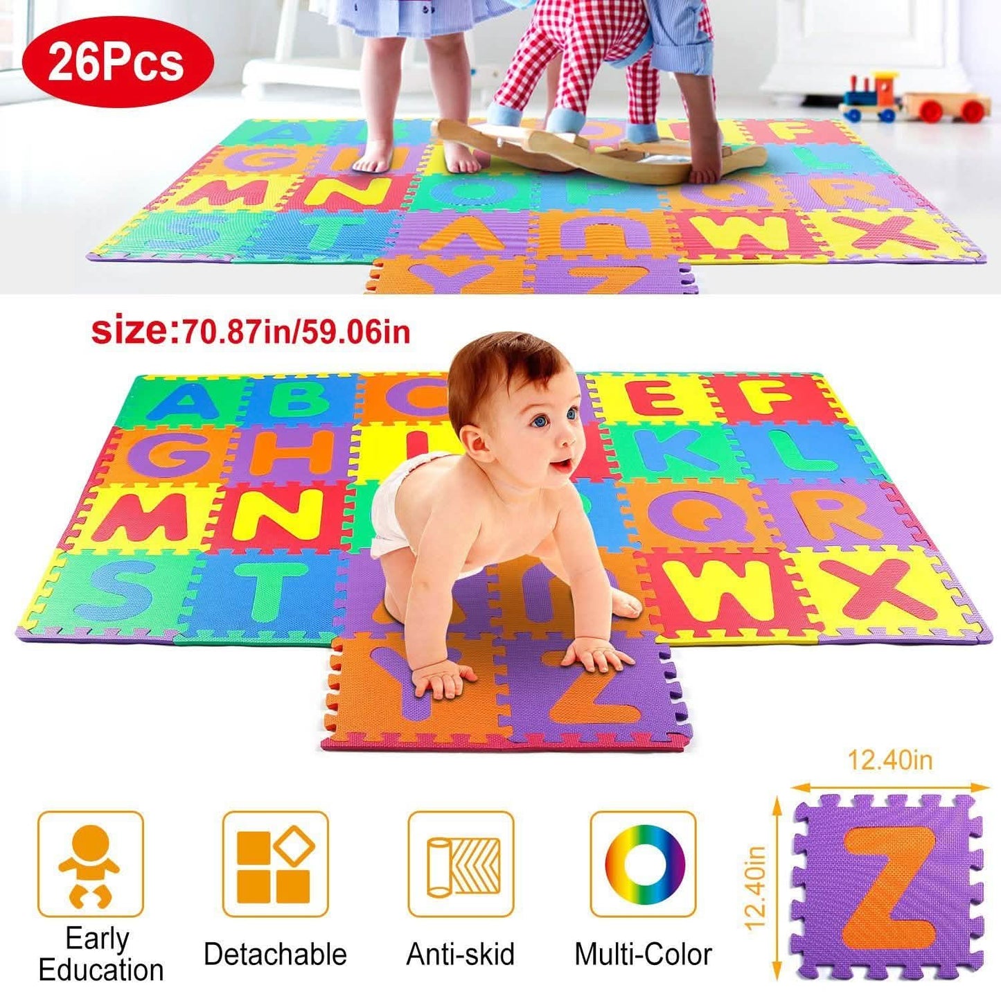 26-Piece: Kids Alphabet Play Mat For Infants Baby Toddlers Toys & Games - Tophatter Daily Deals
