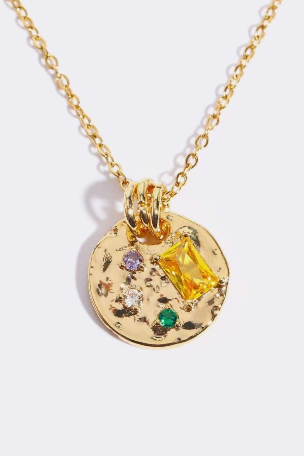 Inlaid Multicolored Zircon Round Pendant Copper Necklace Necklaces - Tophatter Daily Deals