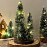 LED Bottle Brush Christmas Trees on Wooden Base | Snowy Green Light-Up Trees LED Light - Tophatter Daily Deals