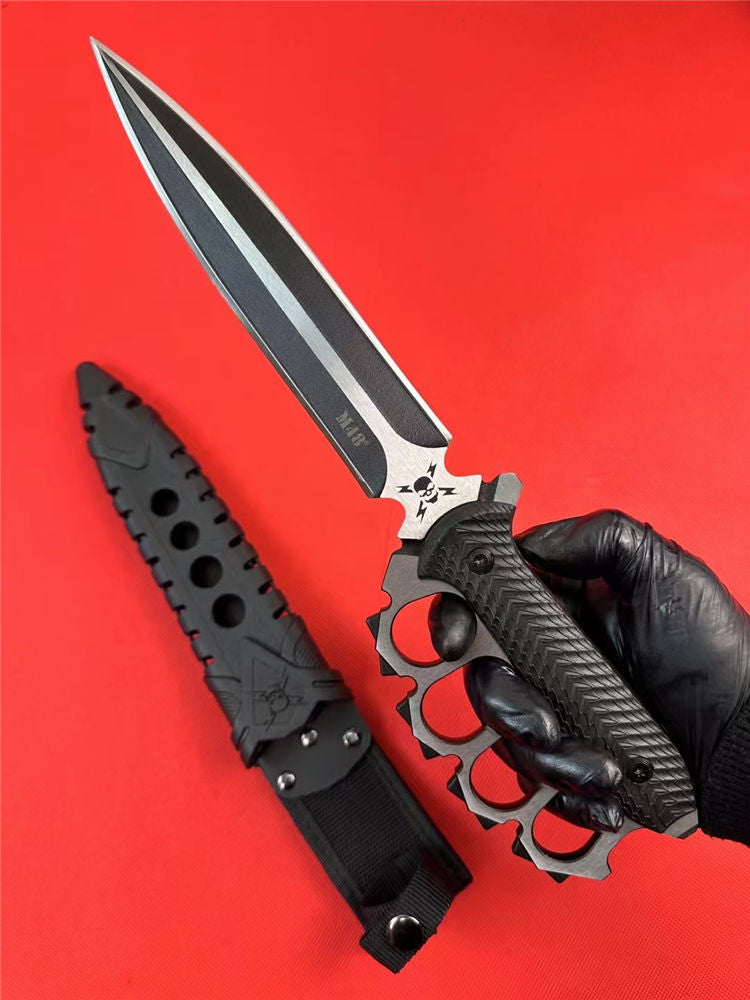 M48 Liberator Trench Knife | 7 1/2” 2Cr13 stainless steel blade | 13 3/4” overall | Vortec and nylon sheath included-GS76 Black Silver Pocket Knives - Tophatter Daily Deals