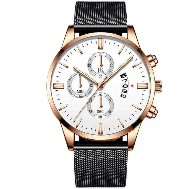 Mens Business Luxury Watches For Men Mesh Band Quartz Watch White Rose Gold Watches - Tophatter Daily Deals