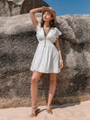 Lace Detail Plunge Cap Sleeve Mini Dress Casual Dresses - Tophatter Daily Deals