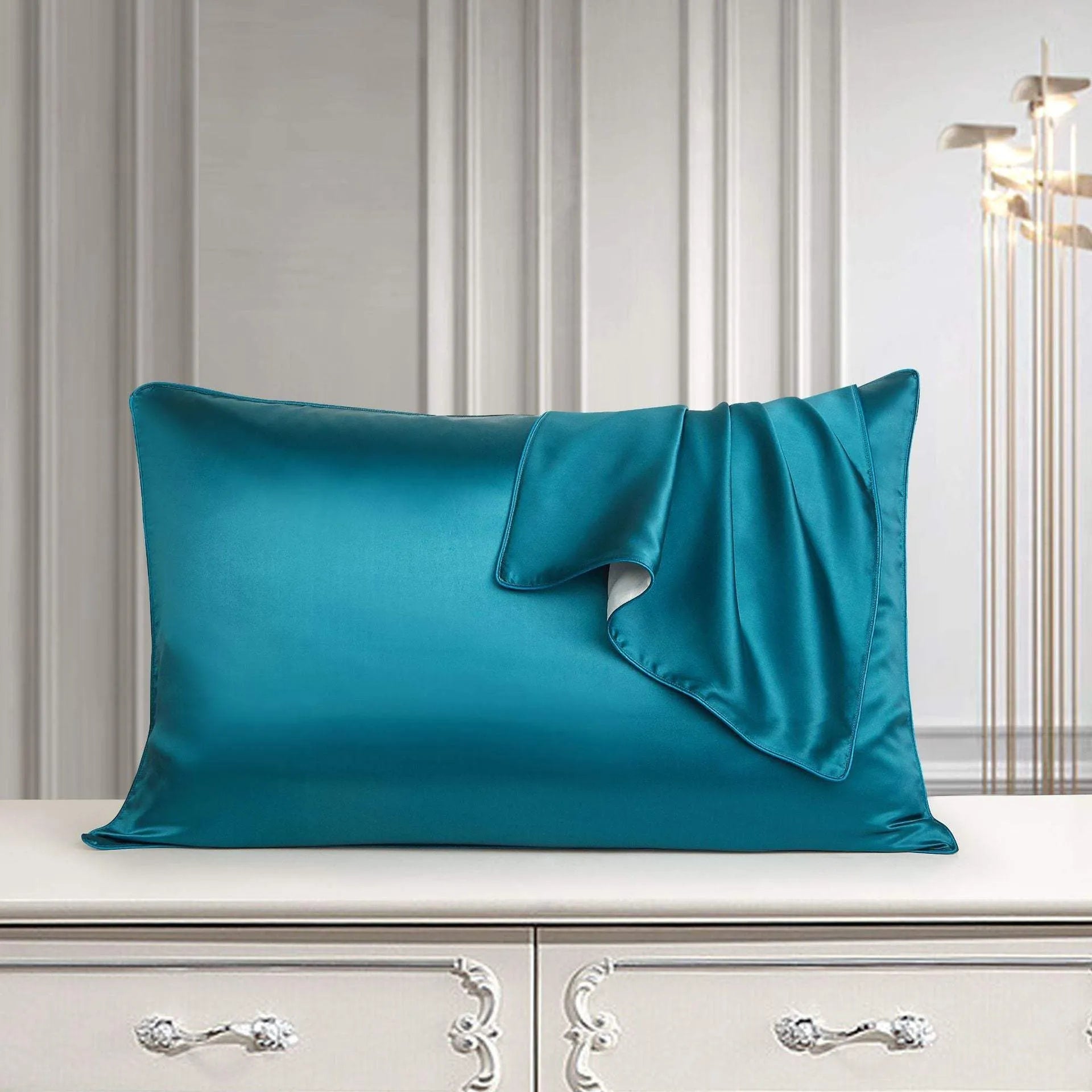 Silk Pillow Case Pure Silk Pillowcase Real Silk Pillowcase Natural Silk Pillowcase Peacock blue Humidifier - Tophatter Daily Deals