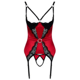 Cottelli Lingerie Cupless and Crotchless Basque (Red) – Stretchy Satin and Lace Lingerie Set > Clothes > Basques and Corsets - Tophatter Daily Deals