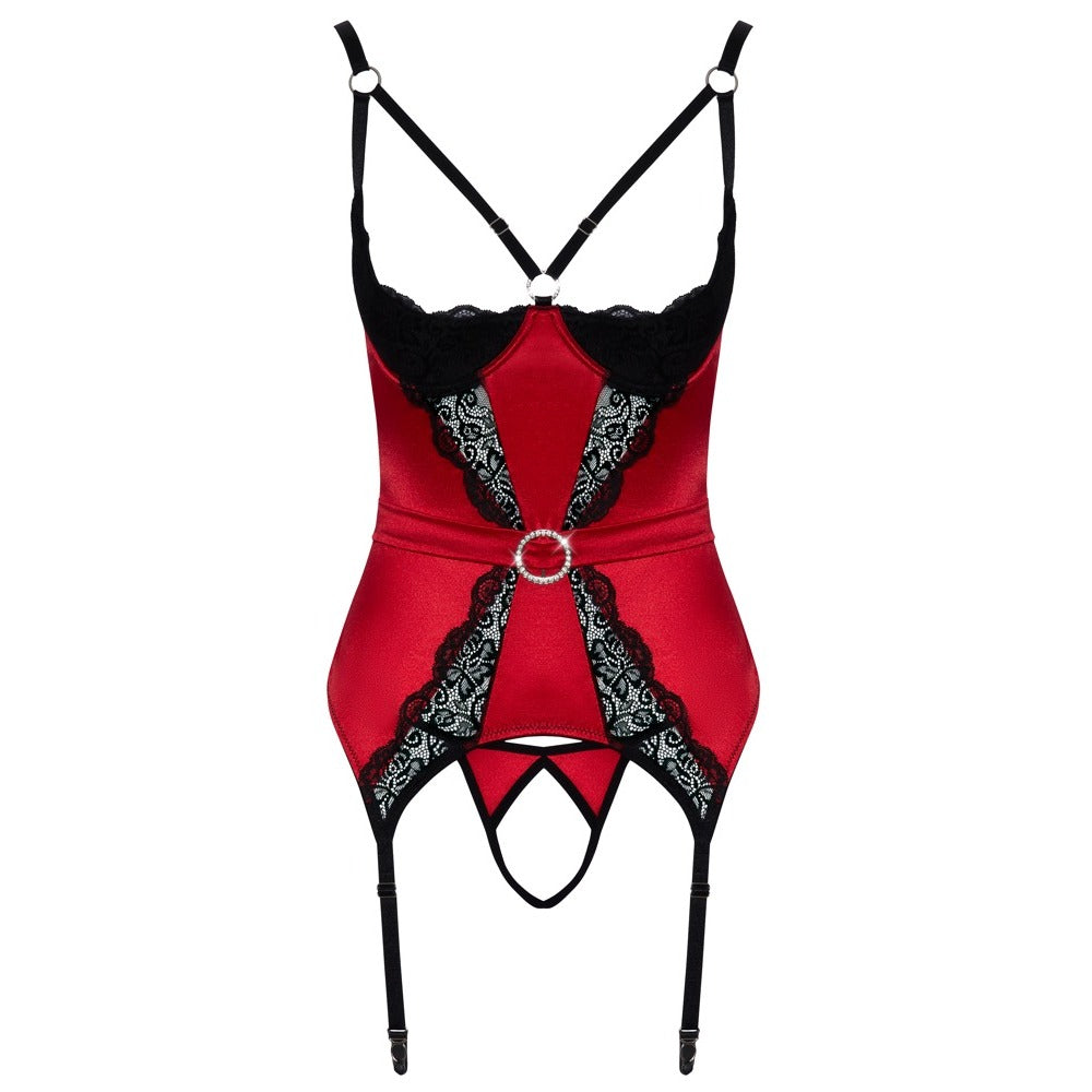 Cottelli Lingerie Cupless and Crotchless Basque (Red) – Stretchy Satin and Lace Lingerie Set > Clothes > Basques and Corsets - Tophatter Daily Deals