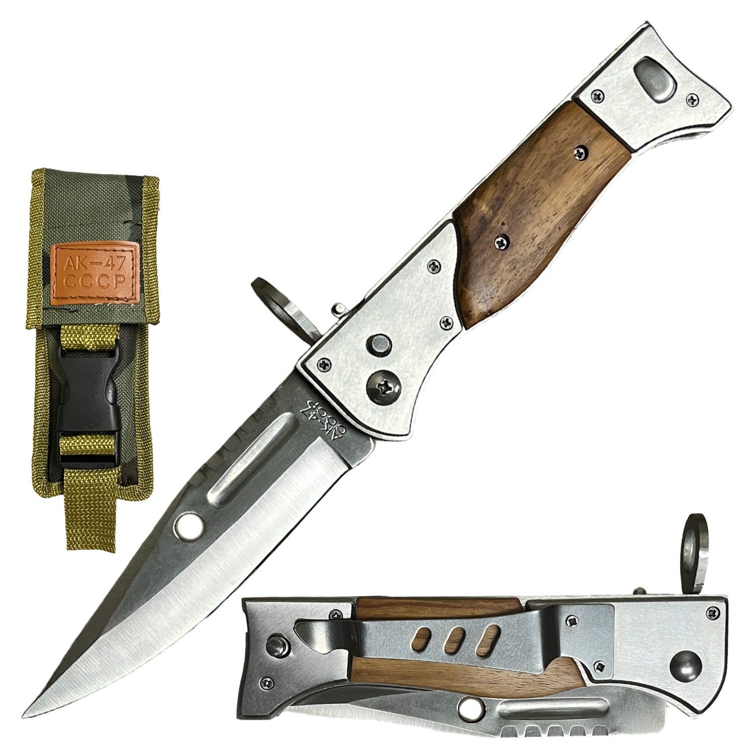 10.65" Overall AK47 Military Bayonet Switch Blade Automatic Knife - TOPHATTER'S ARMORY DEALS Collectible Weapons - Tophatter Daily Deals
