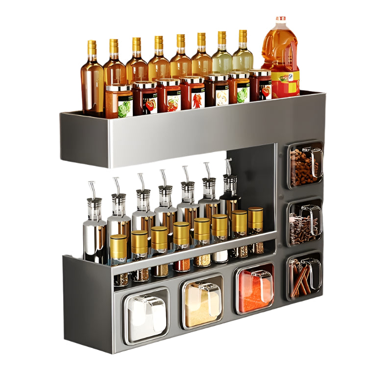 Wall-Mounted Metal Spice Rack with 6 Jars Kitchen Cabinets - Tophatter Daily Deals