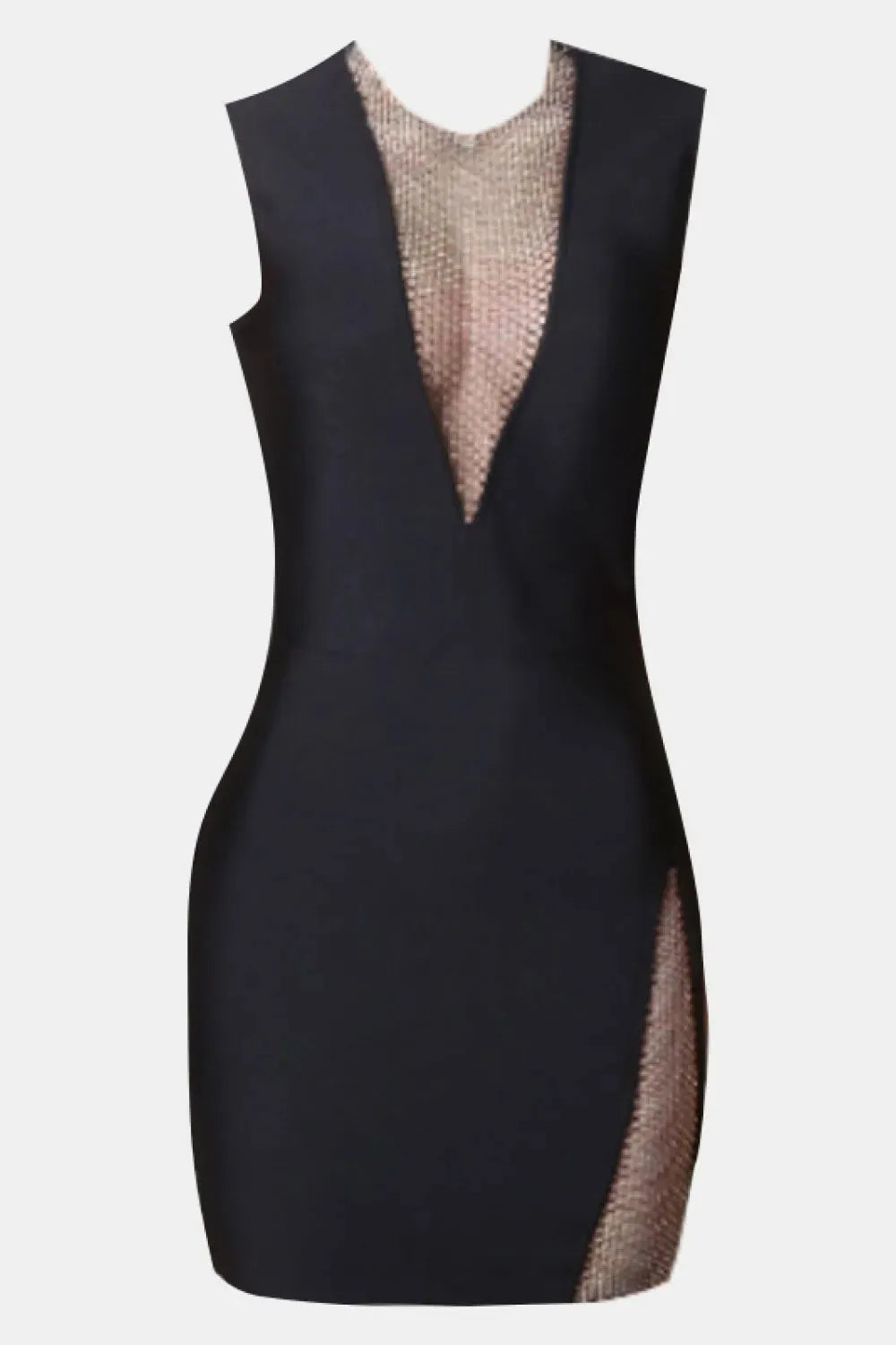Rhinestone Detail Spliced Mesh Sleeveless Dress Black Cocktail Dresses - Tophatter Daily Deals