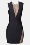 Rhinestone Detail Spliced Mesh Sleeveless Dress - Tophatter Deals